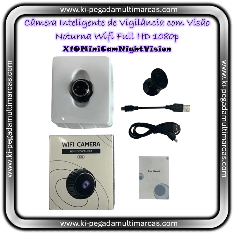 Câmera Inteligente de Vigilância com Visão Noturna WiFi Full HD 1080p [X10MiniCamNightVision]